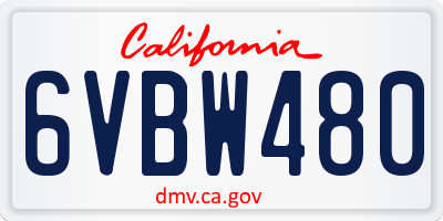 CA license plate 6VBW480