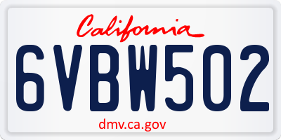 CA license plate 6VBW502