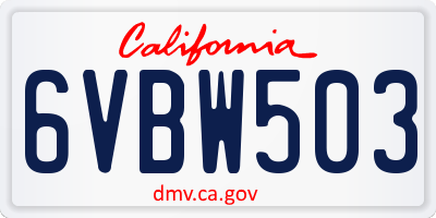 CA license plate 6VBW503