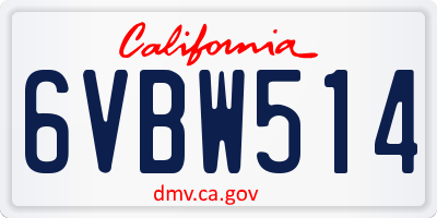 CA license plate 6VBW514
