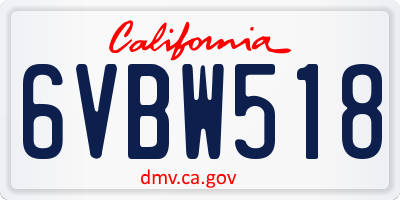 CA license plate 6VBW518