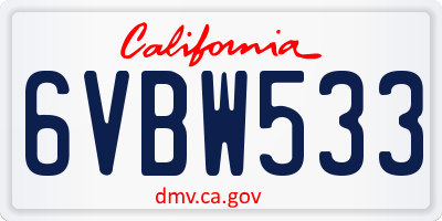 CA license plate 6VBW533