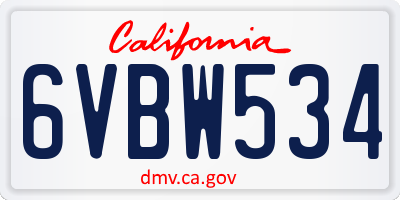 CA license plate 6VBW534