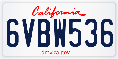 CA license plate 6VBW536