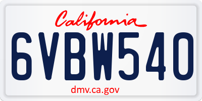 CA license plate 6VBW540