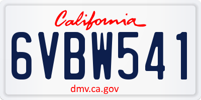 CA license plate 6VBW541