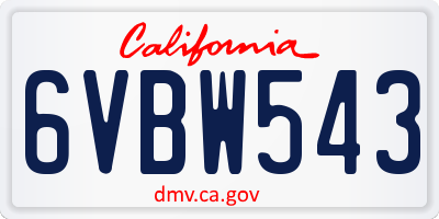CA license plate 6VBW543