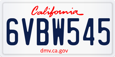 CA license plate 6VBW545