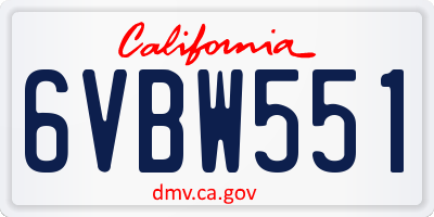 CA license plate 6VBW551