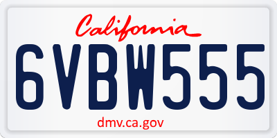 CA license plate 6VBW555