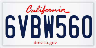 CA license plate 6VBW560