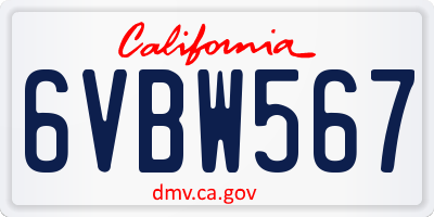 CA license plate 6VBW567