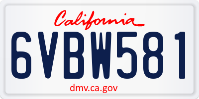 CA license plate 6VBW581