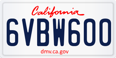 CA license plate 6VBW600