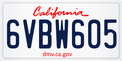 CA license plate 6VBW605
