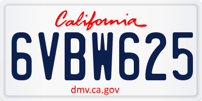 CA license plate 6VBW625