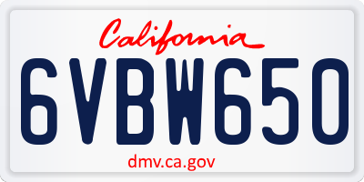 CA license plate 6VBW650