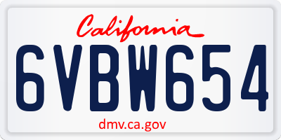 CA license plate 6VBW654