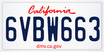 CA license plate 6VBW663