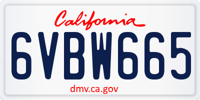 CA license plate 6VBW665