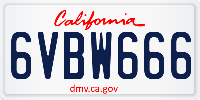 CA license plate 6VBW666