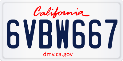 CA license plate 6VBW667