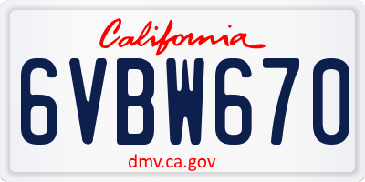 CA license plate 6VBW670