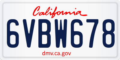 CA license plate 6VBW678