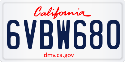 CA license plate 6VBW680