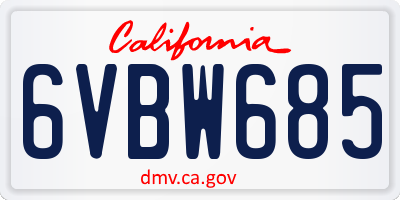 CA license plate 6VBW685