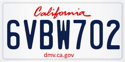 CA license plate 6VBW702