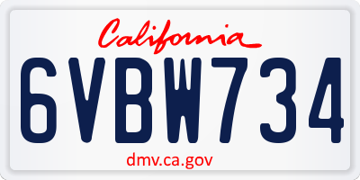 CA license plate 6VBW734