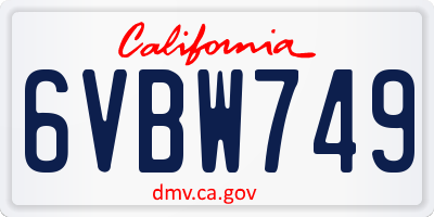 CA license plate 6VBW749