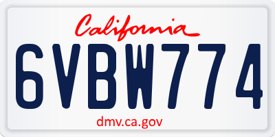 CA license plate 6VBW774