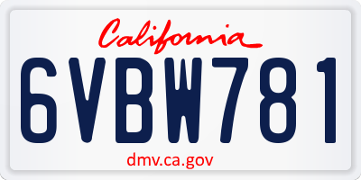 CA license plate 6VBW781