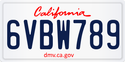CA license plate 6VBW789