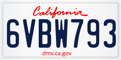 CA license plate 6VBW793