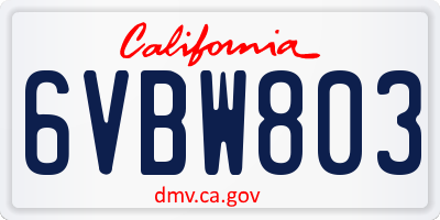 CA license plate 6VBW803