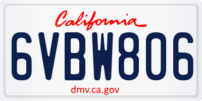 CA license plate 6VBW806