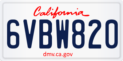 CA license plate 6VBW820