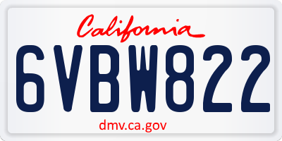 CA license plate 6VBW822
