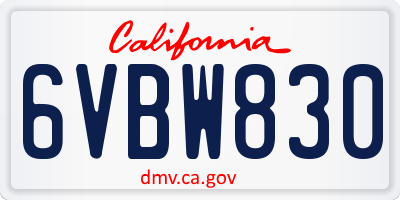CA license plate 6VBW830