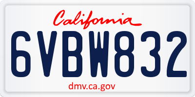 CA license plate 6VBW832