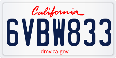 CA license plate 6VBW833