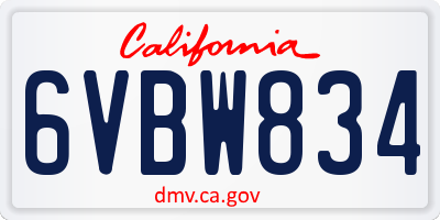CA license plate 6VBW834