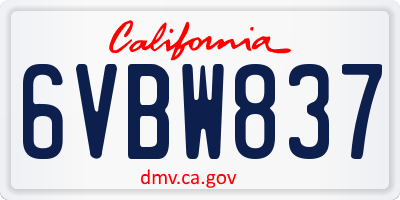 CA license plate 6VBW837