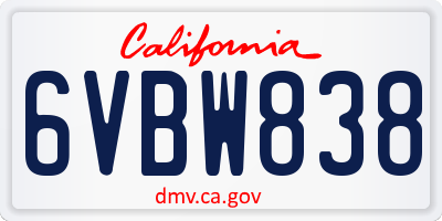 CA license plate 6VBW838