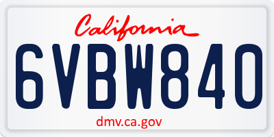 CA license plate 6VBW840