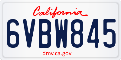 CA license plate 6VBW845