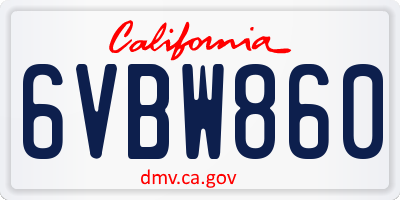 CA license plate 6VBW860